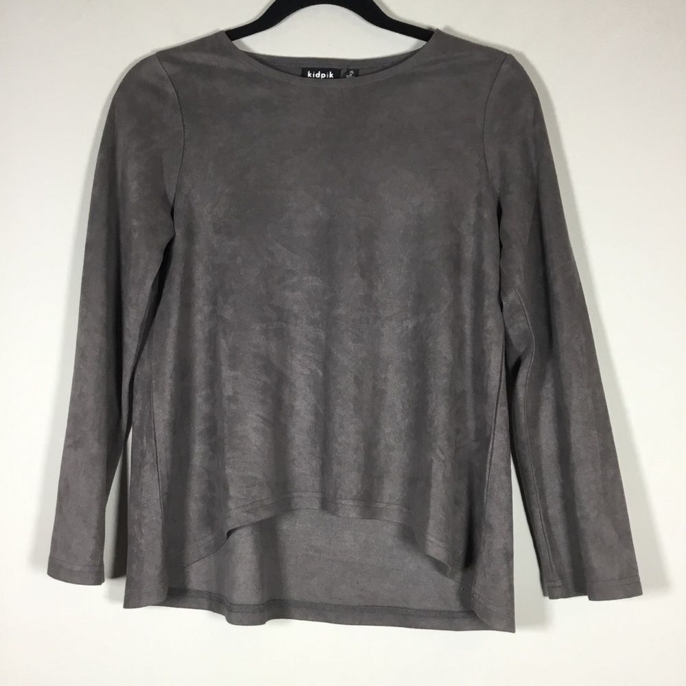 KidPik faux vegan suede grey long sleeve top sz XL (14)